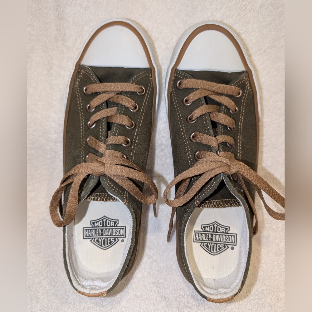 Harley-Davidson Burleigh Olive Leather Athletic Sneakers Women's 7 VERY NICE